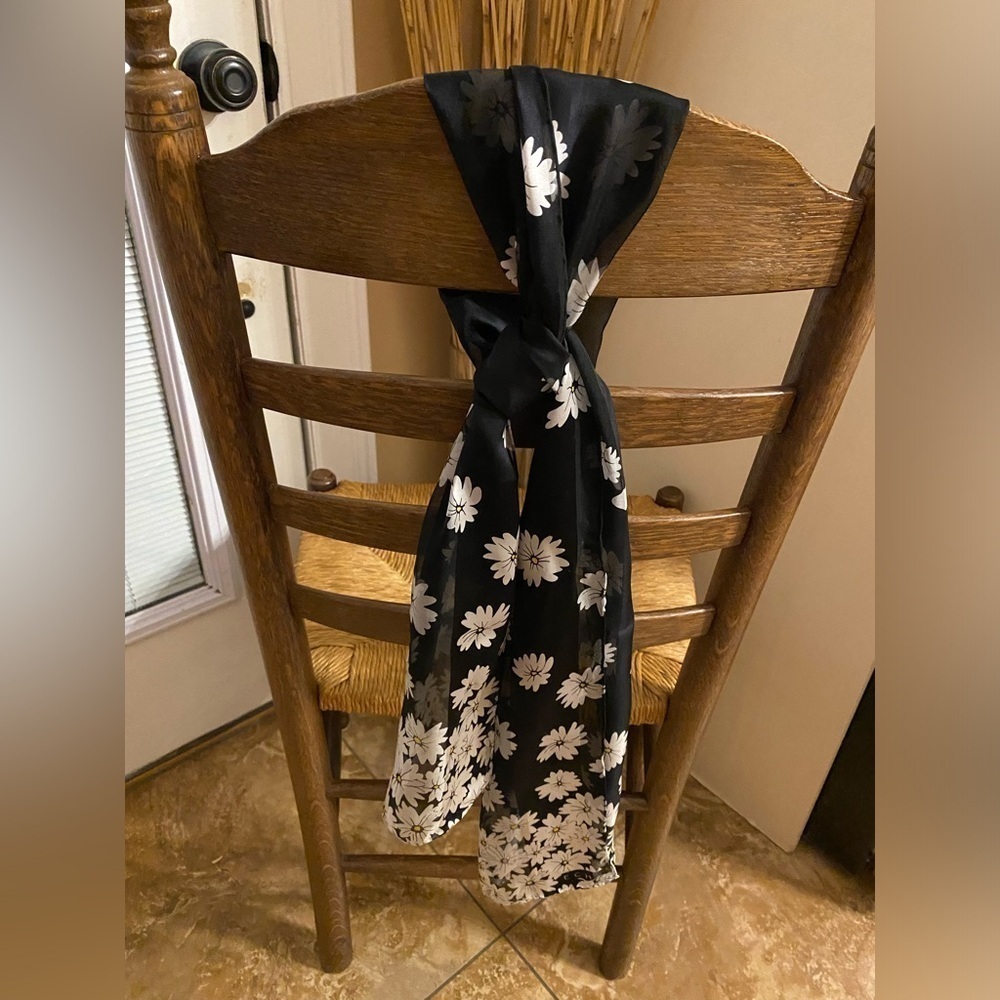 Echo Black Daisy Floral Butterfly Lightweight Oblong Scarf 12" x 52"